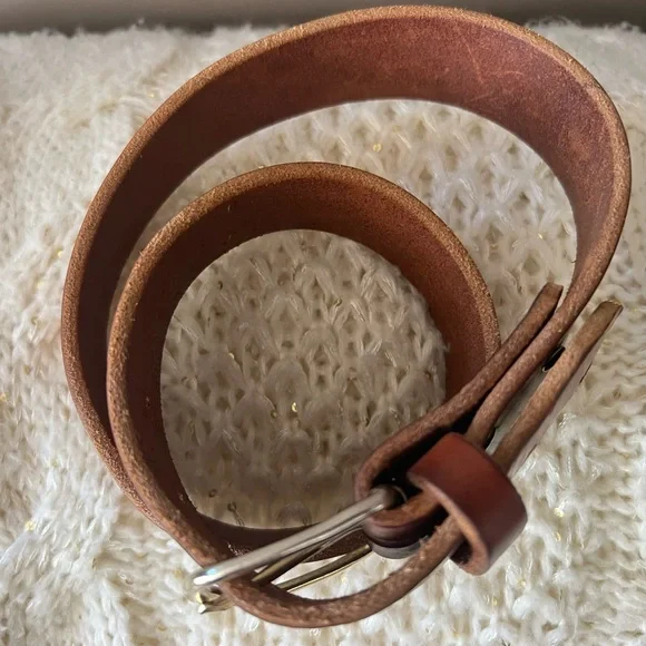 VINTAGE Premium COW HIDE Genuine Thick LEATHER Brass Buckle BELT S/M 26.5”-31.5” - Picture 3 of 12